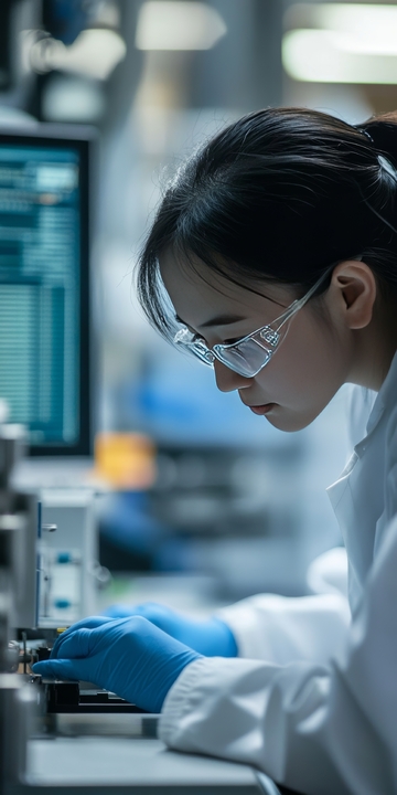 实验室研究员专注操作设备