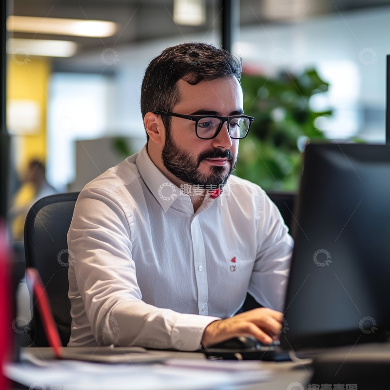 高清大图下载【趣麦麦图】办公室内专注工作的男性