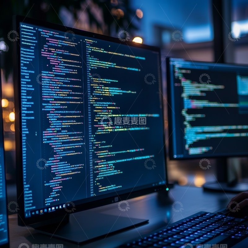 高清大图下载【趣麦麦图】程序员在双显示器上编写代码