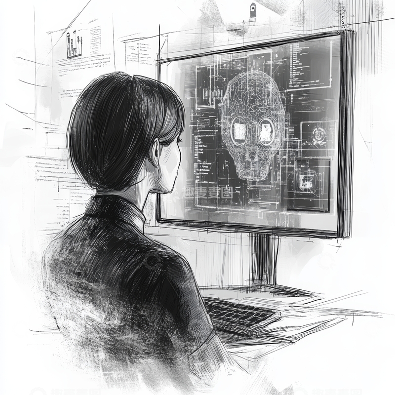 高清大图下载【趣麦麦图】研究者注视屏幕上的头骨图像