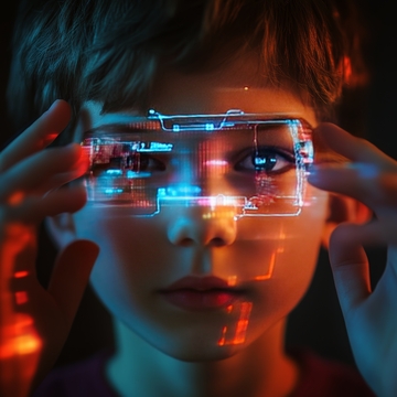 少年佩戴未来科技眼镜