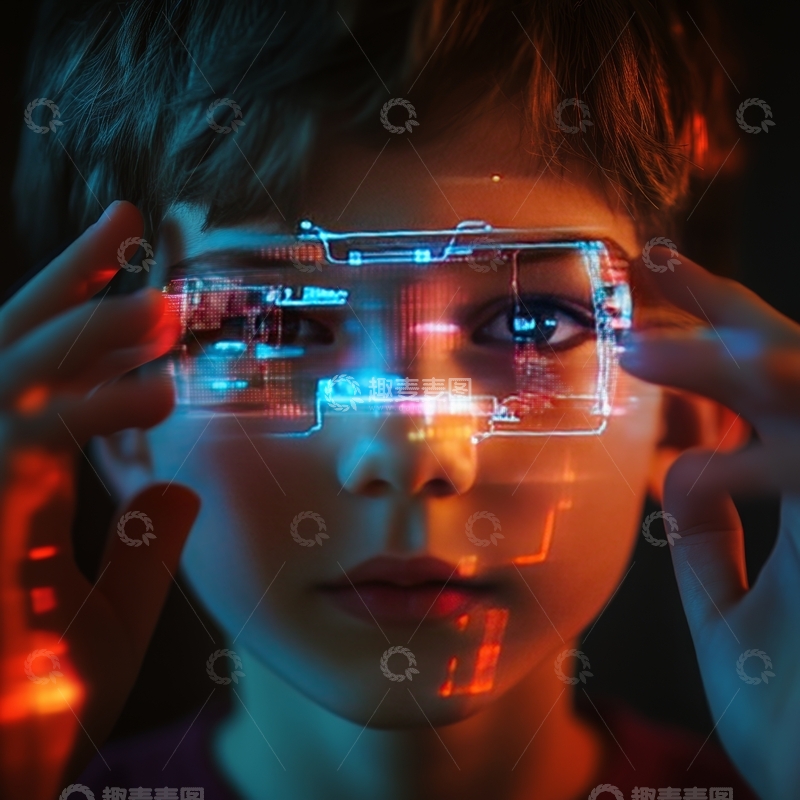 高清大图下载【趣麦麦图】少年佩戴未来科技眼镜