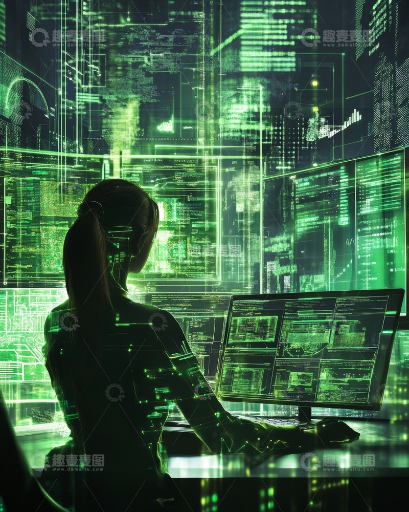 高清大图下载【趣麦麦图】未来科技中的女性操作员