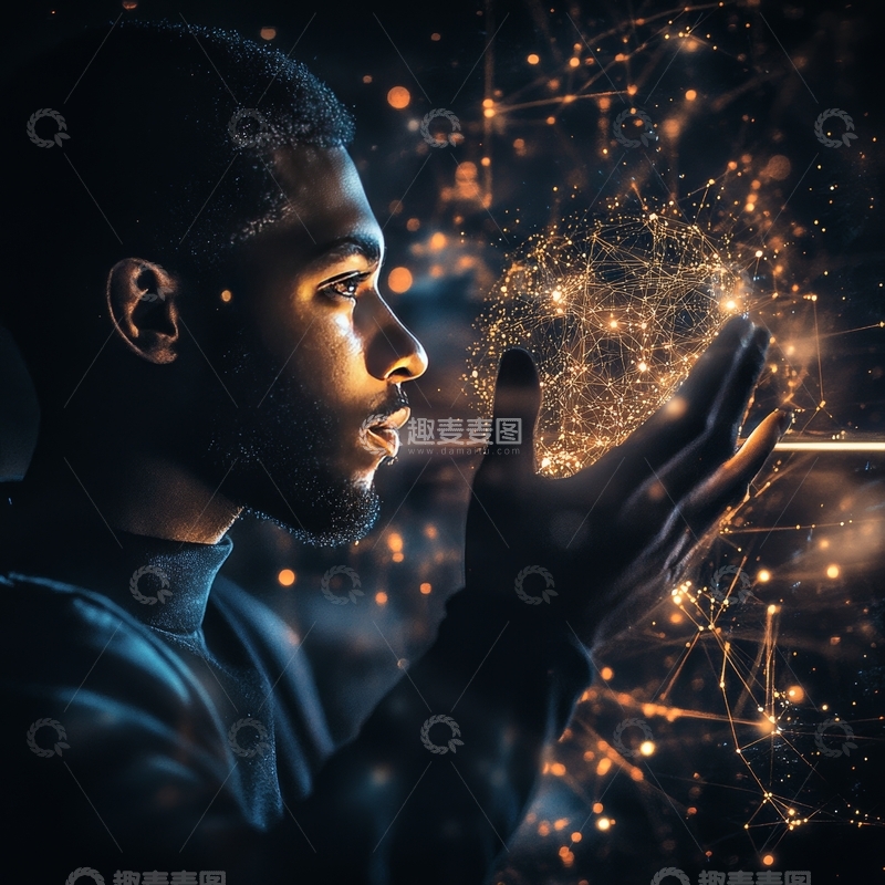高清大图下载【趣麦麦图】男子触摸发光网络球体