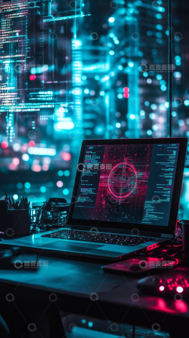 高清大图下载【趣麦麦图】未来科技工作台与城市夜景