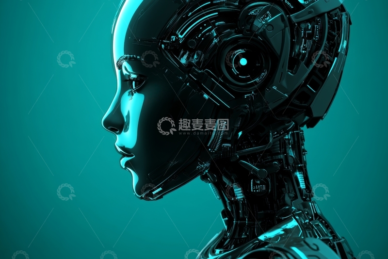 高清大图下载【趣麦麦图】未来科技感的机器人侧脸特写