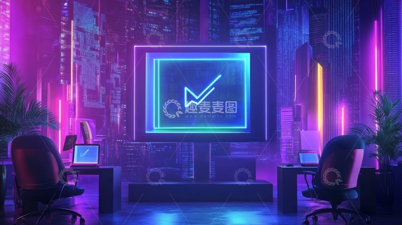 高清大图下载【趣麦麦图】霓虹灯效下的科技办公空间