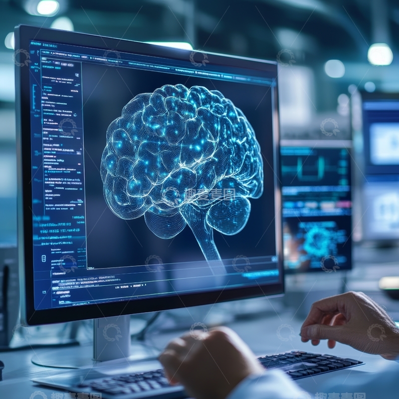 高清大图下载【趣麦麦图】大脑模型在高科技实验室中分析