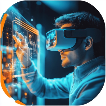 男子佩戴VR眼镜操作虚拟界面