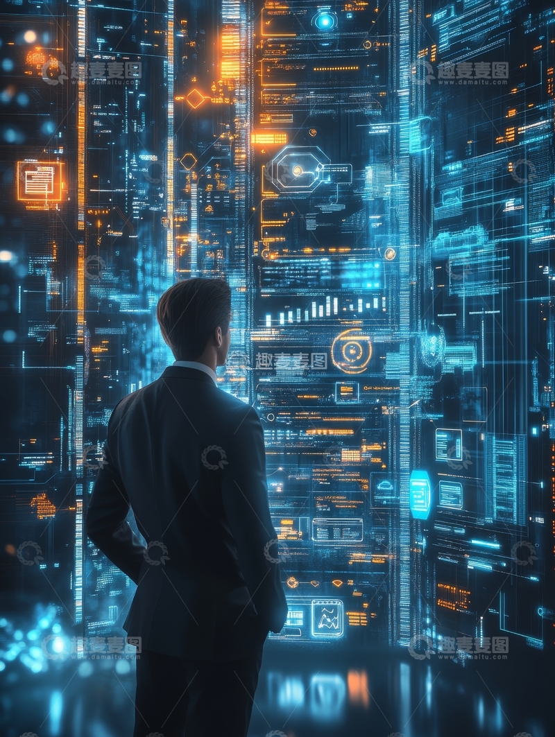 高清大图下载【趣麦麦图】商务人士凝视未来科技界面
