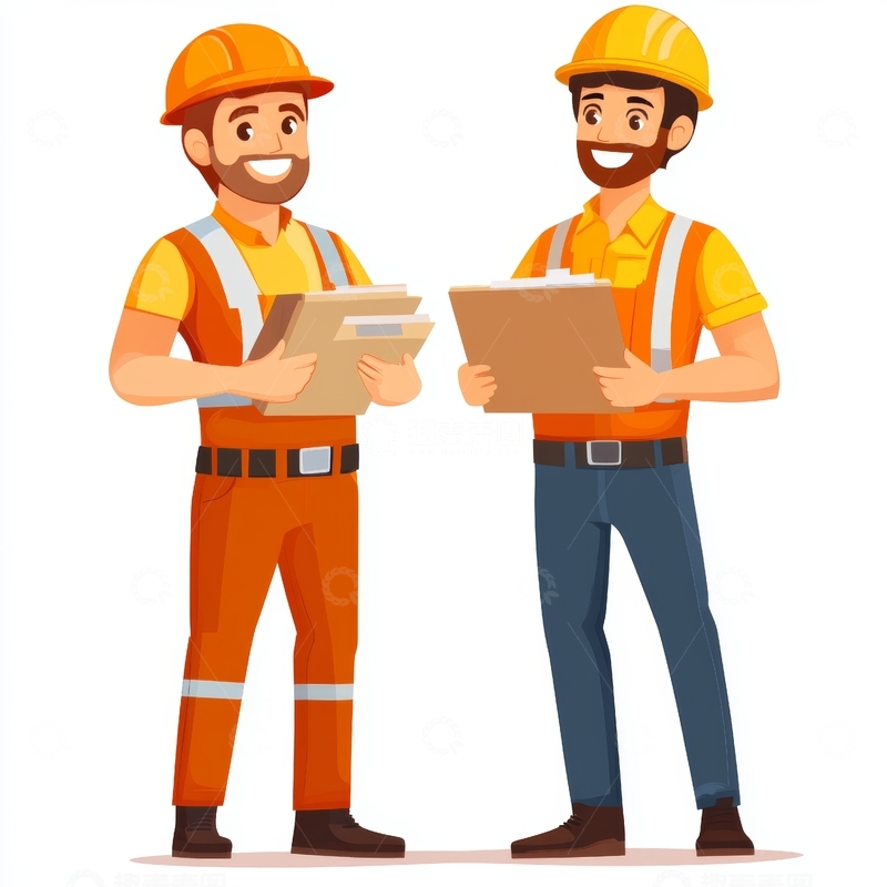 高清大图下载【趣麦麦图】两位工人手持文件交谈