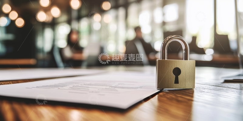 高清大图下载【趣麦麦图】文件上的金色锁，象征信息安全
