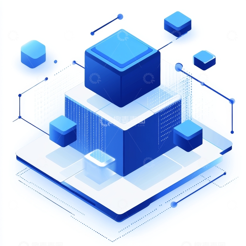 高清大图下载【趣麦麦图】蓝色立方体结构与连接点