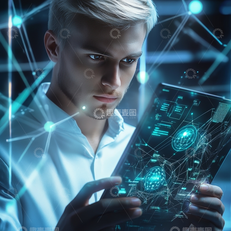 高清大图下载【趣麦麦图】未来科技场景中专注研究的男子