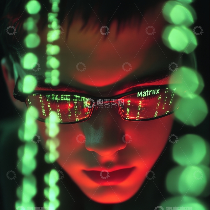 高清大图下载【趣麦麦图】戴智能眼镜的人沉浸在代码世界中