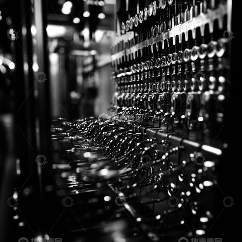 黑白机械装置的细节特写