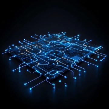 蓝色发光电路板的三维渲染图