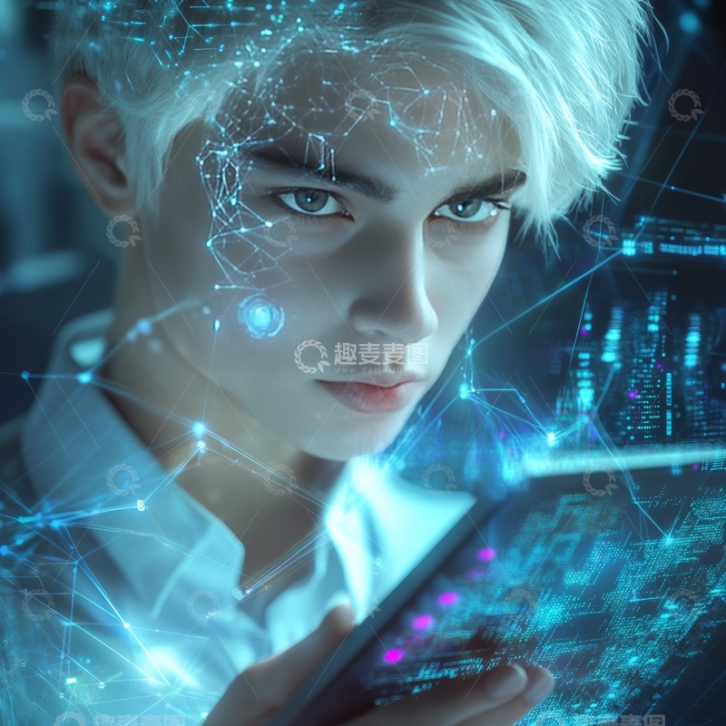 高清大图下载【趣麦麦图】未来科技青年手持平板