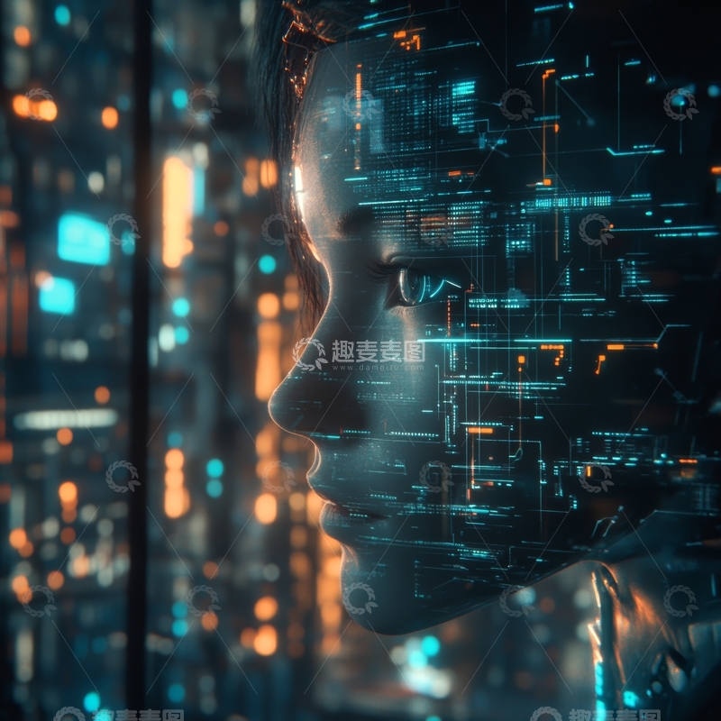 高清大图下载【趣麦麦图】未来科技映射于人脸的侧影