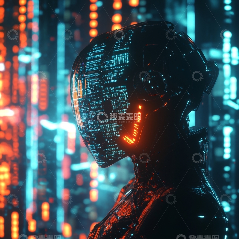 高清大图下载【趣麦麦图】未来科技感机器人侧脸特写