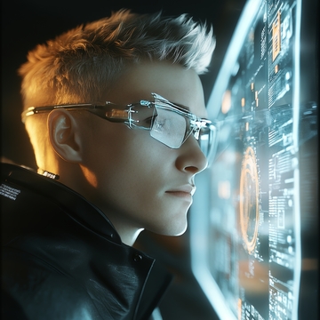 未来科技场景中的年轻男子