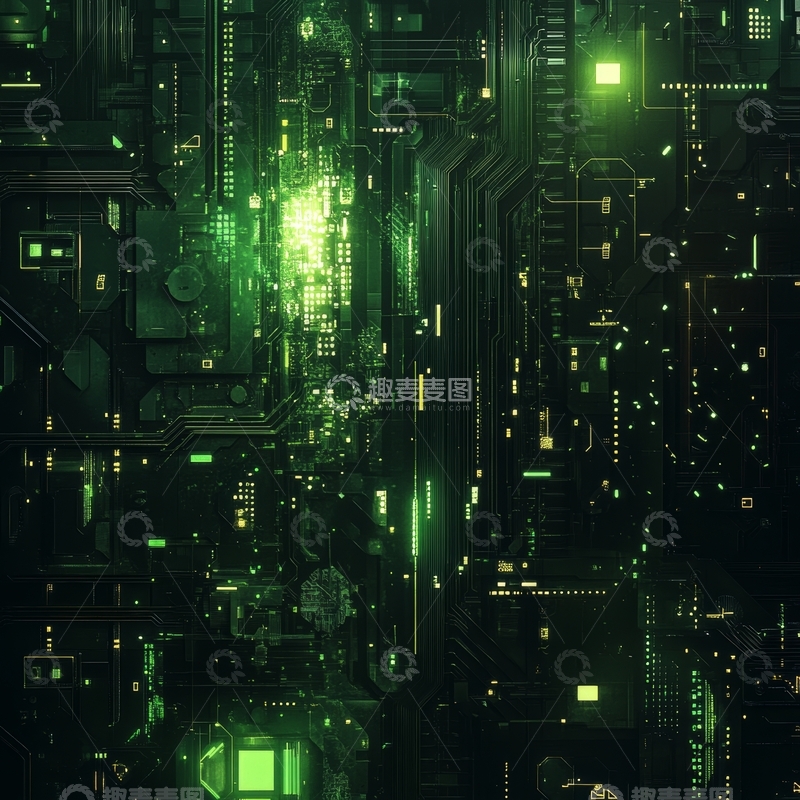 高清大图下载【趣麦麦图】绿色电路板的复杂细节