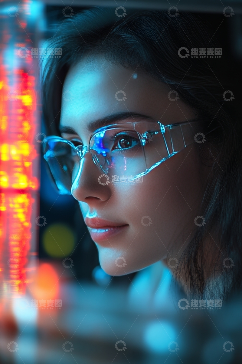 高清大图下载【趣麦麦图】霓虹光影中的女性侧脸