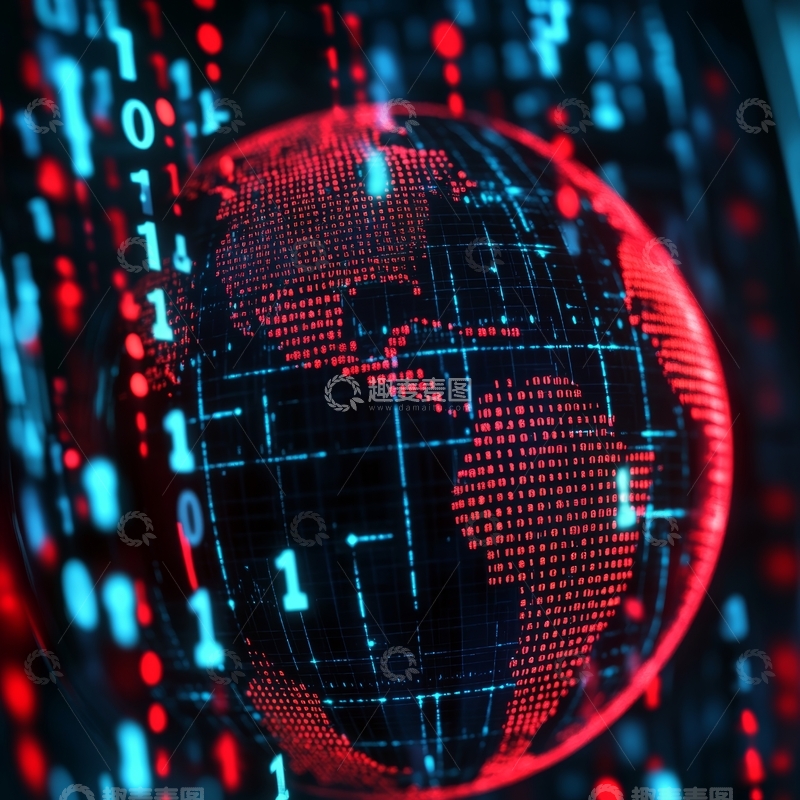 高清大图下载【趣麦麦图】数字地球：二进制代码环绕的全球网络