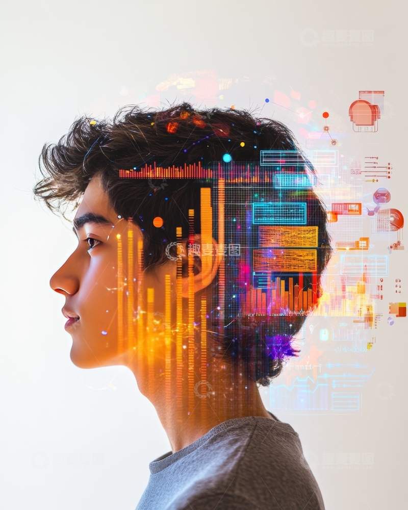 高清大图下载【趣麦麦图】数据流与人脑的融合艺术