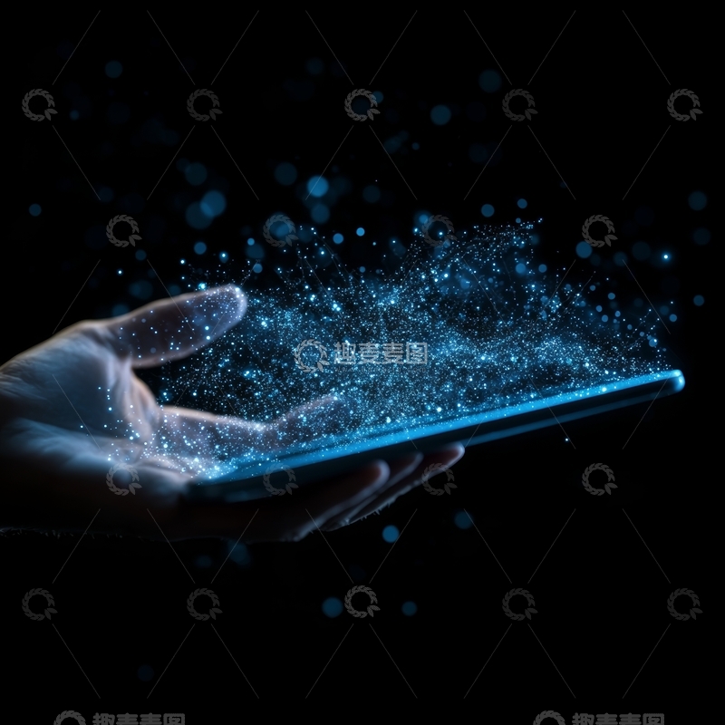 高清大图下载【趣麦麦图】手握发光粒子的平板电脑