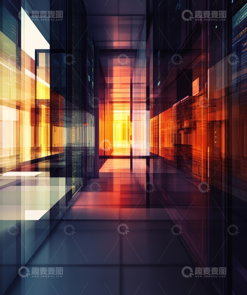 高清大图下载【趣麦麦图】现代建筑内部光影走廊