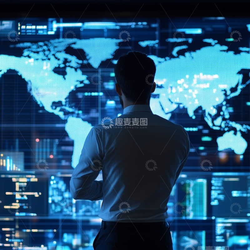 高清大图下载【趣麦麦图】商务人士注视全球数据屏幕