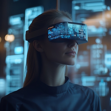 佩戴虚拟现实眼镜的女性