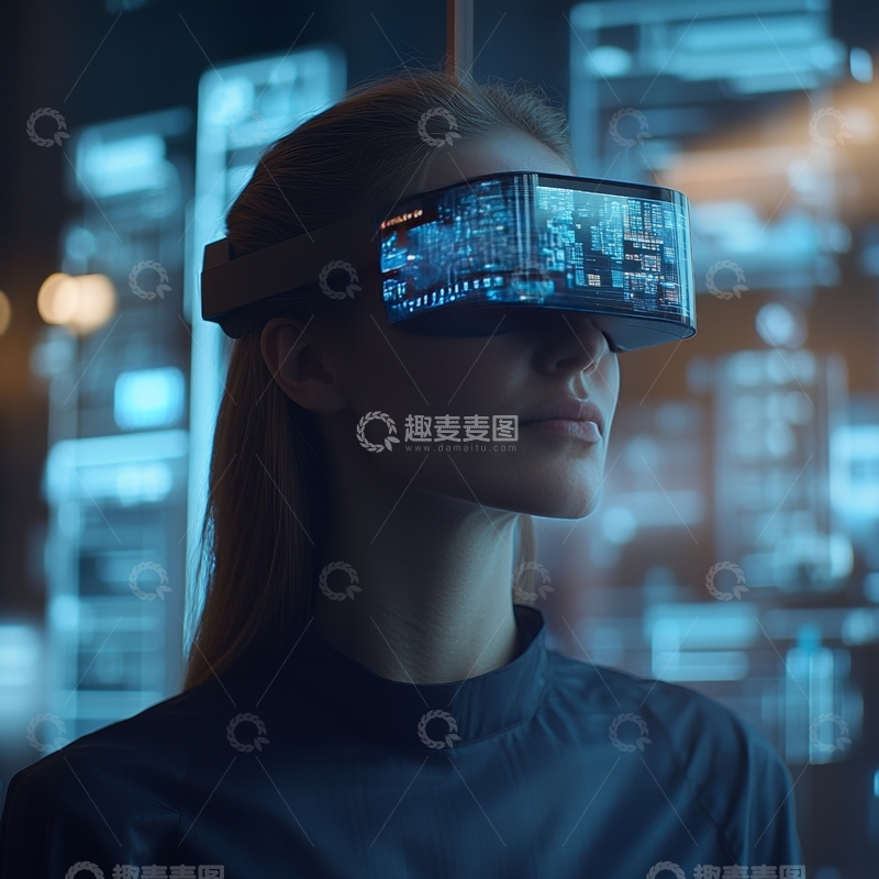 高清大图下载【趣麦麦图】佩戴虚拟现实眼镜的女性