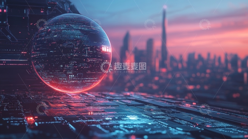 高清大图下载【趣麦麦图】未来城市中的悬浮光球