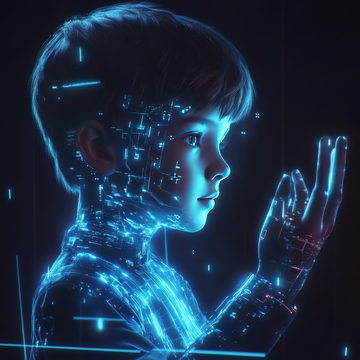 未来科技少年，蓝光电路映衬