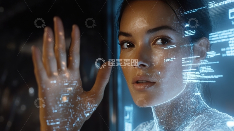 高清大图下载【趣麦麦图】未来科技女性触摸虚拟界面