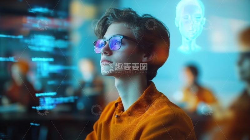 高清大图下载【趣麦麦图】少年注视未来科技界面