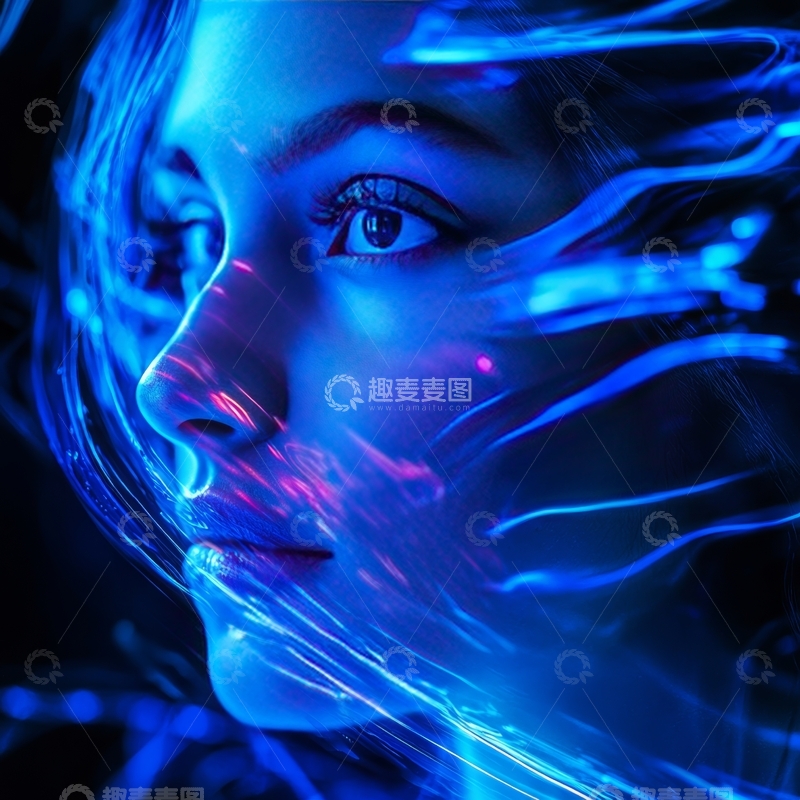 高清大图下载【趣麦麦图】霓虹光影中的女性侧脸