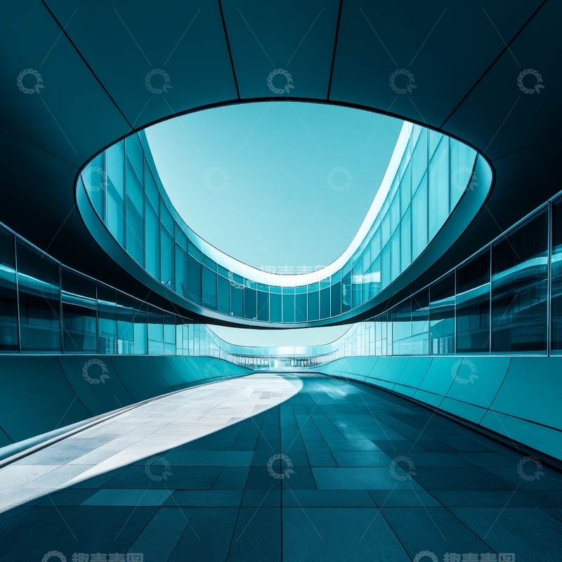 高清大图下载【趣麦麦图】现代建筑内部的流线型走廊