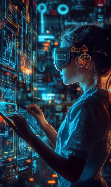 未来科技场景中的女性操作界面