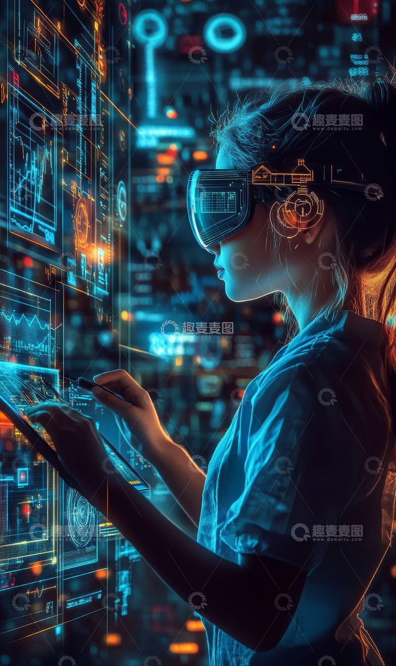 高清大图下载【趣麦麦图】未来科技场景中的女性操作界面