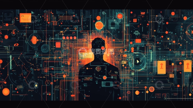 高清大图下载【趣麦麦图】科技网络中的人影轮廓