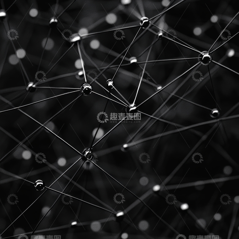 高清大图下载【趣麦麦图】黑色背景上的金属节点网络