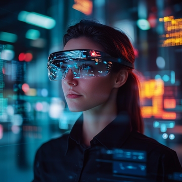 未来科技女性佩戴智能眼镜