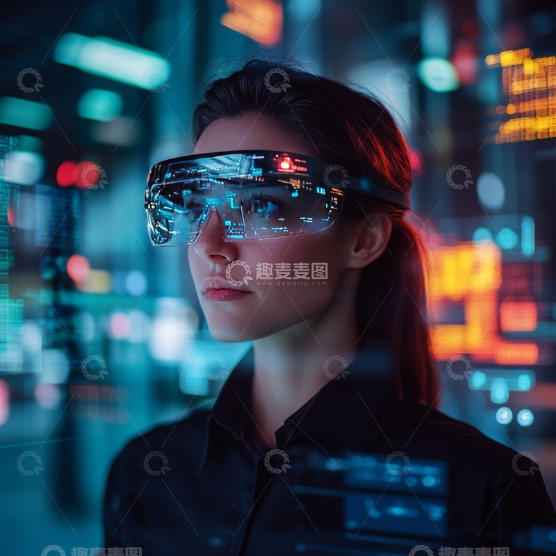 高清大图下载【趣麦麦图】未来科技女性佩戴智能眼镜