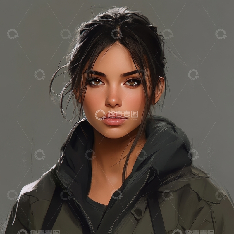 高清大图下载【趣麦麦图】身穿深色外套的女性肖像