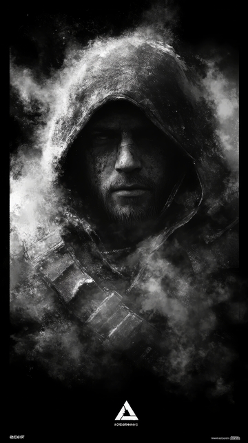 神秘斗篷人物的黑白艺术肖像