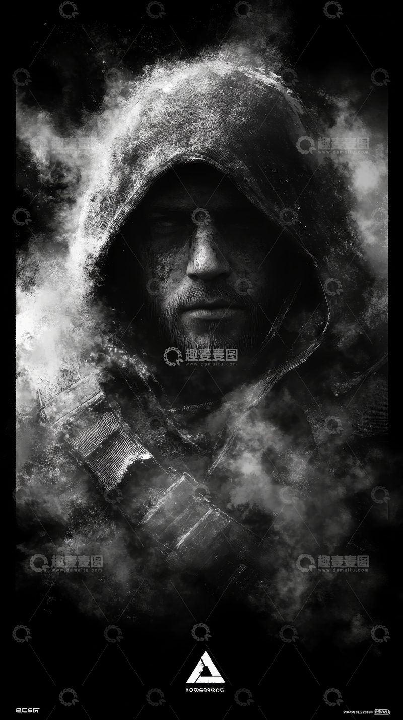 高清大图下载【趣麦麦图】神秘斗篷人物的黑白艺术肖像