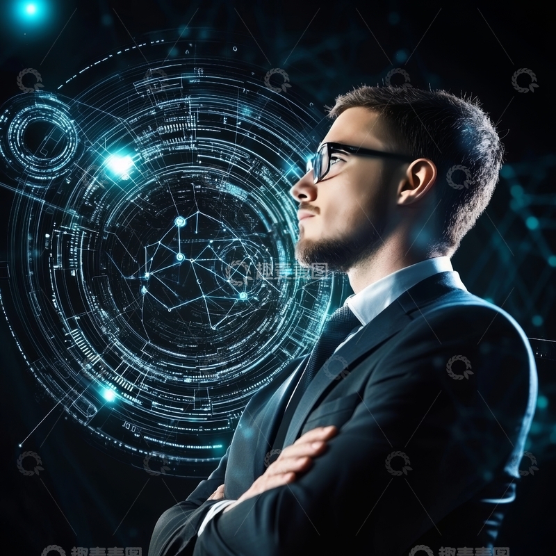 高清大图下载【趣麦麦图】科技背景下的商务人士
